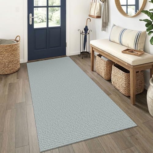 Washable Runner Rug, Non Slip Foyer Runner, 3x6 Ft, Turquoise/Gray | Washable Braided Runner Carpet, Non Slip Rubber Dot Backed, For Hallway, Kitchen, Entryway, Bedroom, Laundry Room, Foyer - color: Turquoise/Gray, size: 3' x 6' (Rectangular)