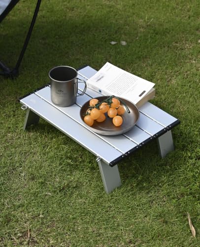 Ultralight Compact Mini Folding Alu. Table (Silver - S) | with Carry Bag, for Camping Backpacking Hiking Beach Picnic - color: Silver, size: Small