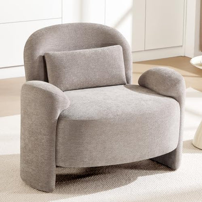 Accent Chair for Living Room, Modern Chenille Fabric Lounge Reading Sofa Chair with Lumbar Pillow, Upholstered Arm Chairs for Bedroom, Office, Light Grey - color: Light Grey