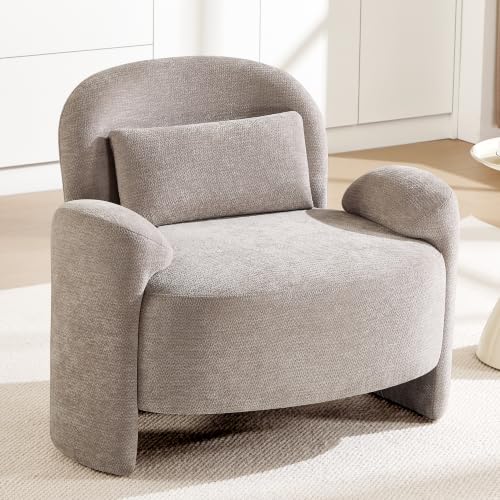 Accent Chair for Living Room, Modern Chenille Fabric Lounge Reading Sofa Chair with Lumbar Pillow, Upholstered Arm Chairs for Bedroom, Office, Light Grey - color: Light Grey