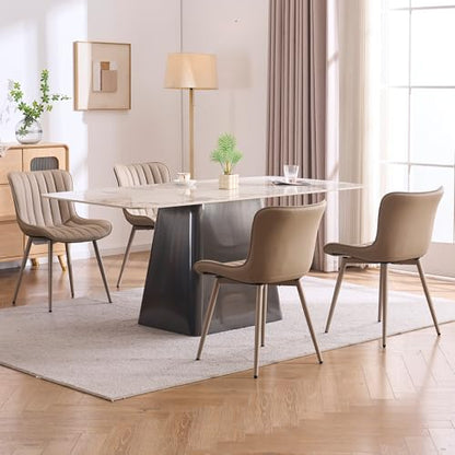 YOUNUOKE Dining Chairs Set of 2 Mid-Century Modern Kitchen Chairs Khaki | Faux leather upholstered with Back, fits dining living waiting room guest reception. Waterproof easy to clean assemble, 300lb - color: All Khaki