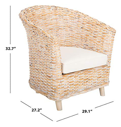 Safavieh Home Omni 18-inch Natural White Wash Rattan Barrel Chair - color: Natural White Wash / White
