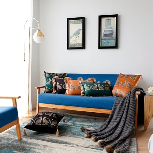 Fall Square Decorative Throw Pillow Cover with Tassels Leopard Pattern Cushion Cover Luxury Style Soft Velvet Pillowcase for Sofa Couch Bedroom (18"x18",Orange) - color: Orange, size: 18" x 18" (Pack of 1)