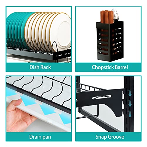 Wall Mounted Stainless Steel Dish Drying Rack Fruit Vegetable Storage Basket with Drainboard and Hanging Chopsticks Cage Knife Holder Kitchen Supplies Shelf Utensils Organizer (2-Tier) - color: 2-tier Dish Rack
