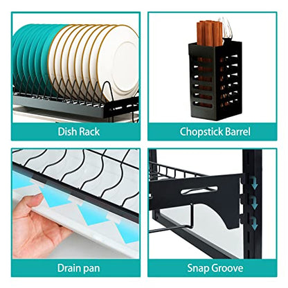 Wall Mounted Stainless Steel Dish Drying Rack Fruit Vegetable Storage Basket with Drainboard and Hanging Chopsticks Cage Knife Holder Kitchen Supplies Shelf Utensils Organizer (2-Tier) - color: 2-tier Dish Rack