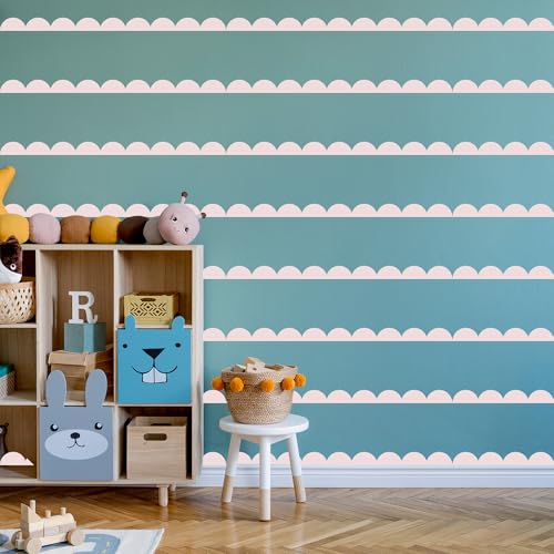 Scallop Border Wall Sticker，Door Edge Scallop Decorative Art Stickers，Scallop Peel and Stick Border，for Nursery, Kids Bedroom Living Room Home Scandinavian Boho Painting Wall Décor. (Rose) - color: Rose