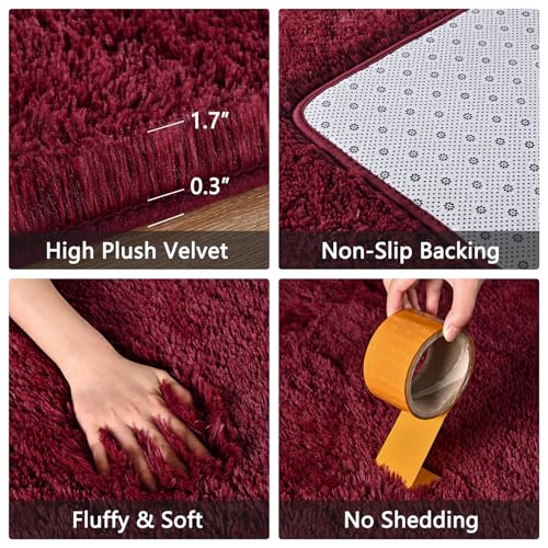 3x5 Fluffy Burgundy Red Area Rug - color: A- Wine Red, size: 3' X 5' (Rectangular)