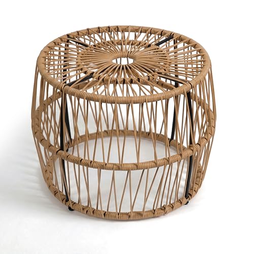 Furniture of America Ysar Boho Rattan Round Coffee Table Outdoor with Metal Frame, All-Weather and Rust Resistant, Handcrafted Coastal Furniture for Patio, Poolside, Garden, Yard, Natural Brown - color: Natural Brown/18.9 In.