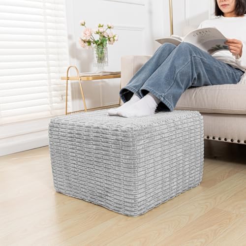Asuprui Square Pouf Ottoman Stuffed, Light Gray, 20x20x14 Inch | Foot Rest, Lightweight, Modern Footstool, All-in-one Foam Filling, Chic Accent Piece for Living Room Bedroom - color: Light Gray