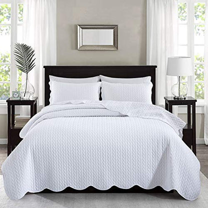 MOONLIGHT20015 Twin Quilt Set (66" x 86") with 1 Pillow Sham (20" x 26"+2") for All Season - 2 Pcs Reversible Bedding Set Lightweight Microfiber Coverlet Embossed Pattern Quilted Bedspread (White) - color: White, size: Twin