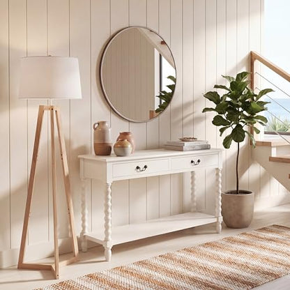 SAFAVIEH Furniture - Athena 2-Drawer Console Table - Distressed White - Solid Wood - Farmhouse Classic Design - Ideal for Entryway, Living Room, Hallway, 35.5" W x 13" D x 29.5" H (CNS5702A) - color: Distressed White