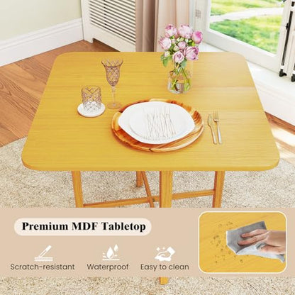 COSTWAY Square Drop Leaf Dining Table, 36" Compact Folding Kitchen Table | Solid Rubber Wood Legs, Farmhouse Extendable Table for for 2-4 People, Dining Room, Small Space, Apartment, Natural - color: Natural