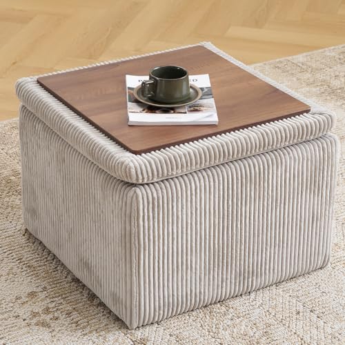 Cube Storage Ottoman, Ottoman Footstool with Removable Lid, Chenille Ottoman Foot Stools, Storage Ottoman for Chair, Multi-Functional Footrest, Corduroy Grey - color: Corduroy Grey, size: Ottoman