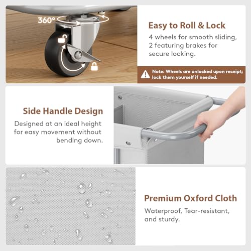 Lifewit 200L Rolling Laundry Basket with Steel Frame, Removable Bag, Silver Gray - color: Silver Gray, size: 200L