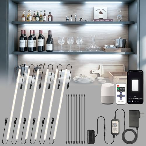 LED Shelf Lights, Under Cabinet Lighting Compatible with Alexa, Dimmable 6000K WIFI Strip Lights for Bookshelf, Display, Book Case Curio, Kitchen with App, Remote, Memory Function (6Pack 20In) - size: 6000K 6Pack 20In