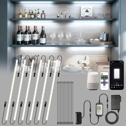 LED Shelf Lights, Under Cabinet Lighting Compatible with Alexa, Dimmable 6000K WIFI Strip Lights for Bookshelf, Display, Book Case Curio, Kitchen with App, Remote, Memory Function (6Pack 20In) - size: 6000K 6Pack 20In