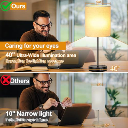 Lynnoland Set of 2 Touch Beige Table Lamps with 2 USB Ports & AC Outlet, 3-Way Dimmable Bedside Nightstand Lamps for Living Room Nursery Office Bedroom, 800 Lumens 2700K Warm Bulbs Included - color: (2 Pack)Beige Linen & Matte Black(Base)-2700K Bulbs Incl
