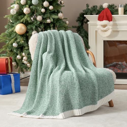 Snuggle Sac Green Blanket Twin Size Bedding Blankets, Super Soft Warm Cozy Knit Blankets for Sofa, Bed, Living Room, Heather Green, 60x80 inches, - color: Green, size: Twin (60"x80")