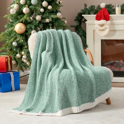 Snuggle Sac Green Blanket Twin Size Bedding Blankets, Super Soft Warm Cozy Knit Blankets for Sofa, Bed, Living Room, Heather Green, 60x80 inches, - color: Green, size: Twin (60"x80")