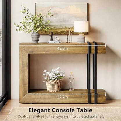 Einhomn 42.5" Console Table Behind Couch, 2-Tier Narrow Entryway Table with Storage, Wood Sofa Tables for Hallway/Entrance/Living Room/Foyer, Rustic Brown - color: Rustic Brown