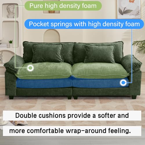 86" Modular Sectional Sofa, Comfy Loveseat Deep Cloud Couch | Couches for Living Room, Modular Couch, Deep and Wide Seat, Chenille Sofa Sleeper with Throw Pillows, Green - color: Green, size: 86 Inch