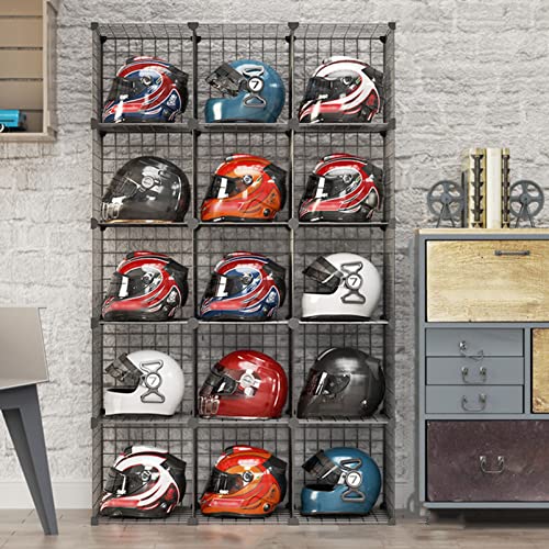Hat Display Stand,Motorcycle Helmet Rack Stand - Floor-Standing Metal Bike Helmet Holder with Shoe Bag Shelf - Grids Storage Bins for Closet Cabinet - Modular Bookshelf & H,15 Cube - size: 15 Cubes