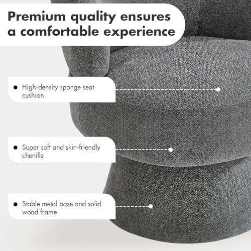 360° Swivel Accent Chairs, Modern Chenille Upholstered Boucle Dining Chair with Back, Vanity Chair Accent Armchair Side Chairs for Dining/Living Room, Bedroom, Gray - color: Grey, size: 1 Chair