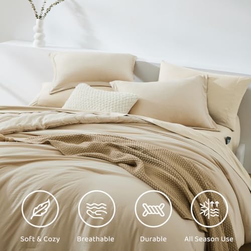 Twin XL Comforter Set- 5 Pieces Beige, All Season Twin XL Bedding Sets with 1 Fitted Sheet, 1 Flat Sheet, 1 Pillow Sham and 1 Pillowcase - color: Beige, size: Twin XL(66"x90")