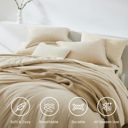 Twin XL Comforter Set- 5 Pieces Beige, All Season Twin XL Bedding Sets with 1 Fitted Sheet, 1 Flat Sheet, 1 Pillow Sham and 1 Pillowcase - color: Beige, size: Twin XL(66"x90")