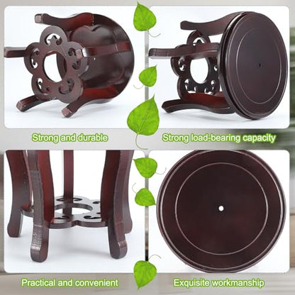 Colingmill 11 Inch Wooden Oriental Plant Stand Chinese Vase Pot Display Stand Round Asian Style Wood Tall Planter Display Fishbowl Fish Tank Traditional Base for Home Indoor Outdoor Decoration