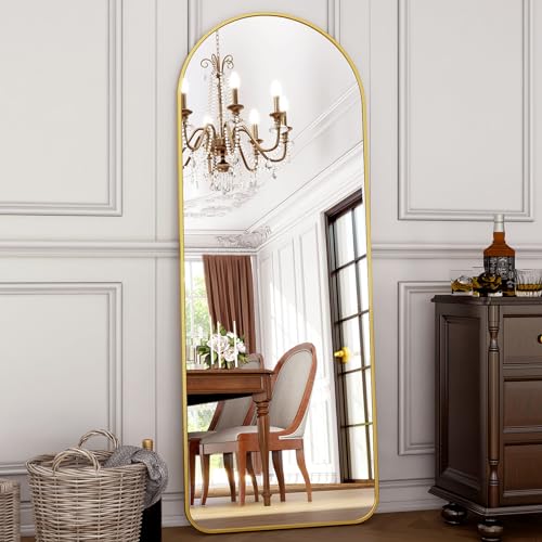 HARRITPURE 64"x21" Arched Full Length Mirror Floor Mirrors | Free-Standing Wall Mounted or Leaning Dressing Mirror with Aluminum Alloy Frame Modern & Contemporary Decor for Home, Gold - color: Gold Rounded, size: 64"L x 21"W