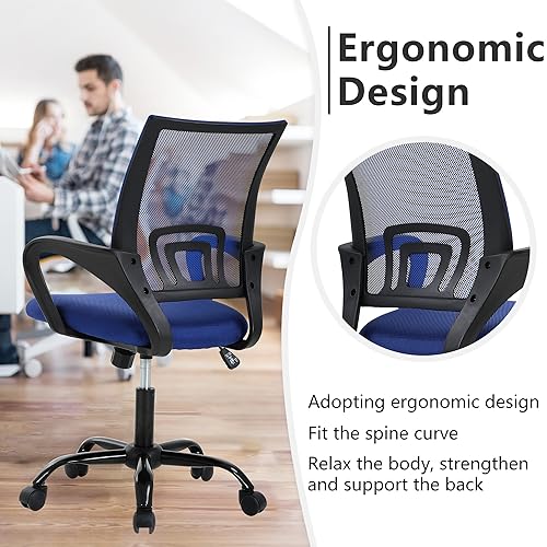 PayLessHere Office Computer Chair Ergonomic Cheap Desk Chair Adjustable Comfortable Mid Back Task Rolling Swivel with Lumbar Support for Home Office (Pack of 2, Blue) - color: Blue, style: pack of 2