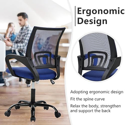 PayLessHere Office Computer Chair Ergonomic Cheap Desk Chair Adjustable Comfortable Mid Back Task Rolling Swivel with Lumbar Support for Home Office (Pack of 1, Blue) - color: Blue, style: pack of 1