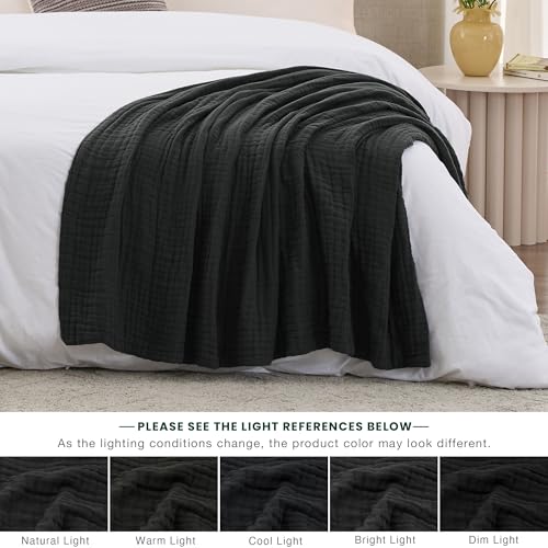 Love's cabin 100% Cotton Muslin Blanket, 6 Layer Lightweight Breathable Gauze Throw Blanket 50 x 60 Inches, Soft All Season Blanket for Couch, Bed, Sofa, Black - color: Black, size: Throw(50"x60")