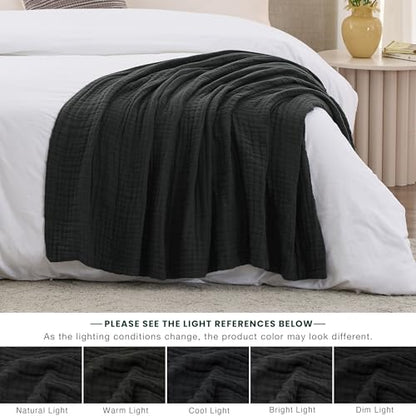 Love's cabin 100% Cotton Muslin Blanket, 6 Layer Lightweight Breathable Gauze Throw Blanket 50 x 60 Inches, Soft All Season Blanket for Couch, Bed, Sofa, Black - color: Black, size: Throw(50"x60")