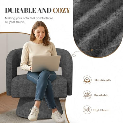 Luxanimarion Swivel Barrel Accent Chair,Oversized Chenille Upholstered Round Swivel Chair,Modern Luxury 360 Degree Living Room Vanity Chair for Bedroom Office,Black,1PCS - color: Black-chenille, size: Set of 1