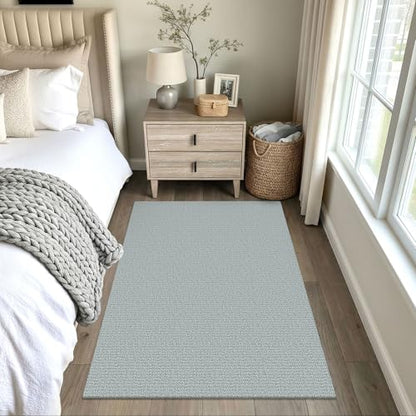 Washable Area Rug, Non Slip Entryway Rug, 4x5 Ft, Turquoise/Gray | Washable Cotton Braided Throw Rug, Non Slip Rubber Dot Backed, For Bedroom, Living Room, Entryway, Kitchen, Foyer - color: Turquoise/Gray, size: 4' x 5' (Rectangular)