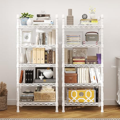 Metal Storage Rack, Storage Organizer Shelves for Kitchen, Bathroom, Living Room, Balcony and Garage, 5 Tiers Narrow Bookshelf, 21.2" W x 9.4" D x 59.2" H, Load 400lbs, White | 5 Tiers Narrow Bookshelf, Storage Rack for Bathroom, Living Room, Balcony and