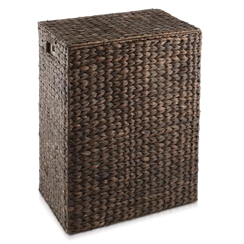 Casafield Large Laundry Hamper with Lid and Removable Liner Bag - Espresso Dark Brown, Woven Water Hyacinth Rectangular Laundry Basket Clothes Sorter - color: Espresso