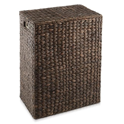 Casafield Large Laundry Hamper with Lid and Removable Liner Bag - Espresso Dark Brown, Woven Water Hyacinth Rectangular Laundry Basket Clothes Sorter - color: Espresso