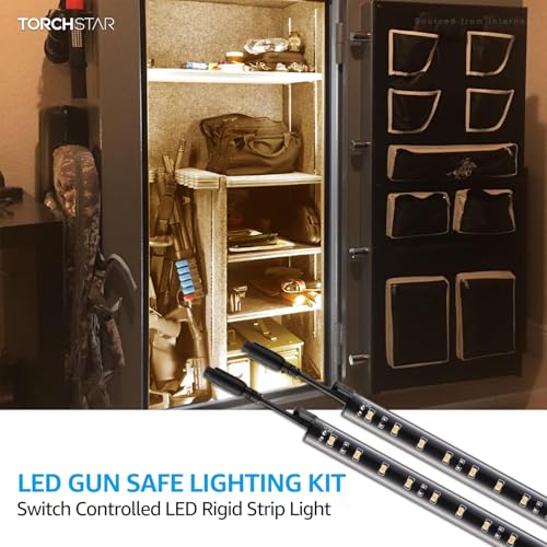TORCHSTAR 4pcs 12 Inch LED Safe Lighting Kit, Rocker Switch, 3000K | UL Power Adapter, Input 100-240V, Linkable Gun Safe Light Bars, 600LM, for Under Cabinet Locker Closet Showcase, Warm White - color: Warm White (3000K)
