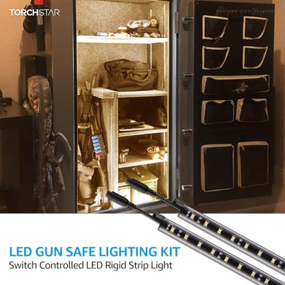 TORCHSTAR 4pcs 12 Inch LED Safe Lighting Kit, Rocker Switch, 3000K | UL Power Adapter, Input 100-240V, Linkable Gun Safe Light Bars, 600LM, for Under Cabinet Locker Closet Showcase, Warm White - color: Warm White (3000K)