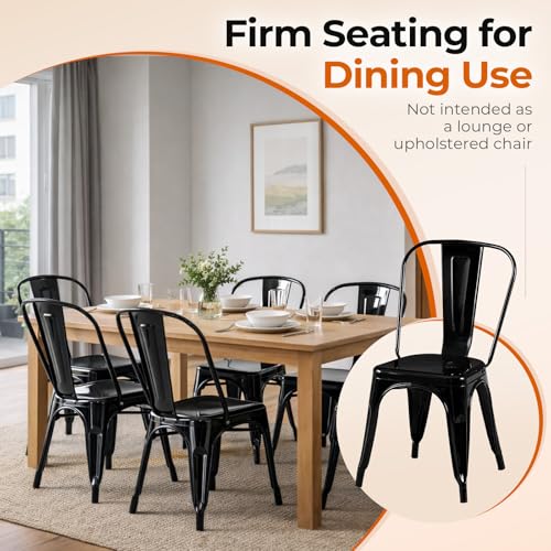 Metal Dining Chairs Set of 4 Obsidian Black | Stackable Tolix Style Indoor Outdoor Patio Kitchen Farmhouse Chair - color: Obsidian Black