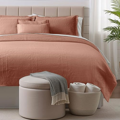 Clara Clark Quilts Twin Size - All Season Bedspread Coverlet Set, Pinsonic Weave Lightweight Bedding Set - 5 Piece Twin Quilt Set with Pillow Shams, Bali Blush - Twin Grid - color: 31 – Bali Blush – Grid, size: Twin