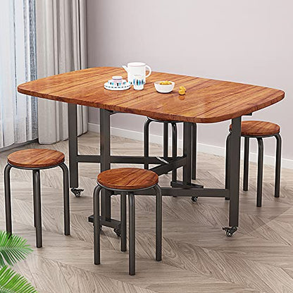 Multifunction Table Drop Leaf Dining Table - 47" Wooden Foldable Kitchen Table with 6 Wheels (Brown) - color: Brown