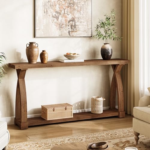 Solid Wood Console Table for Entryway, 63-Inch Narrow Farmhouse Couch Table Behind Sofa with 2-Tier Storage for Entrance, Foyer, Living Room, Long, Dark Brown - color: Dark Brown