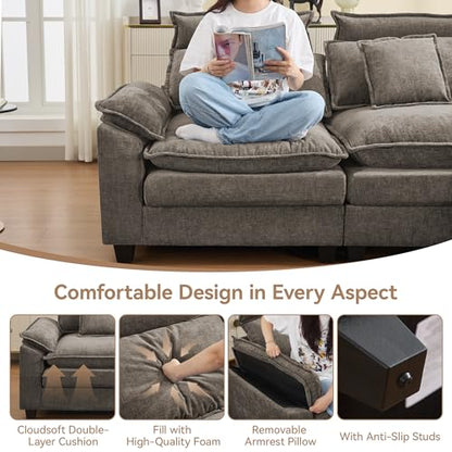 46''Cloud Oversized Sofa Chair with Detachable Headrest, Upholstered Comfy Arm Accent Chair with Ottoman,Modern Chenille Reading Lounge Armchair for Living Room,Bedroom, Brown - color: Brown, size: Oversized Chair with Ottoman