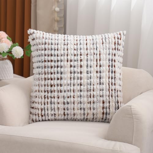 LUOYEHK Boho Throw Pillow Covers 18x18 Inch Set of 2 Farmhouse Neutral Pillow Covers Chenille Tufted Pillowcase for Couch Sofa Bed Living Room, Brown White - color: Brown White, size: 18" x 18" (Pack of 2)