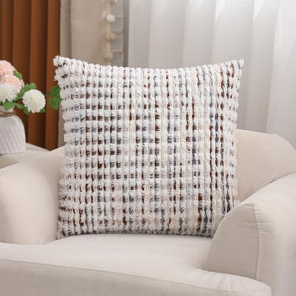LUOYEHK Boho Throw Pillow Covers 18x18 Inch Set of 2 Farmhouse Neutral Pillow Covers Chenille Tufted Pillowcase for Couch Sofa Bed Living Room, Brown White - color: Brown White, size: 18" x 18" (Pack of 2)