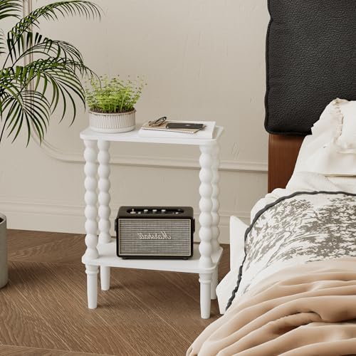 Veegle Narrow Side Table, Small End Table with Storage Shelf, 2-Tier Small Coffee Tables for Living Room, Bedroom, Narrow Spaces (White) - color: White-2 Tier Shelf
